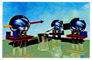 Figure 1.1: An artist impression of the MiCRoN project made for the project proposal: mini robots, 1 cm across, working cooperatively in an assembly task
