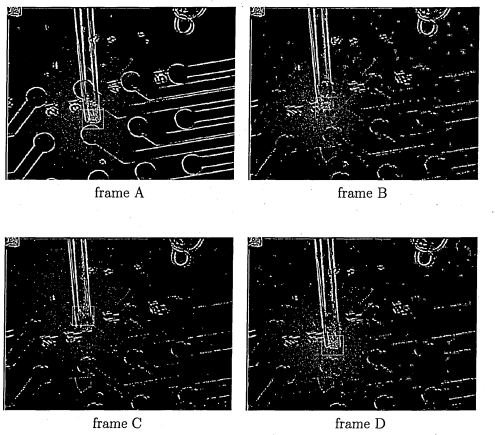 Figure 3.7: Frames showing the tracking results using edge tem plate matching. Thetop left corner of images shows the edge tem plate of the m icro-pipette tip.