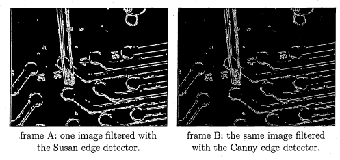 Figure 3.8: The same image filtered with the Susan and the Canny edge detector.